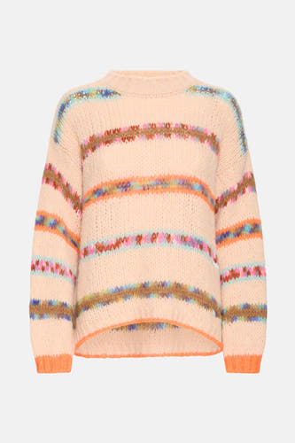 Sweat-shirt multicolore avec col rond de PULZ, à rayures et longues manches.