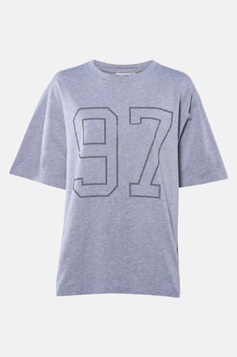 T-shirt gris à manches courtes de PULZ, avec le numéro "97" en strass.
