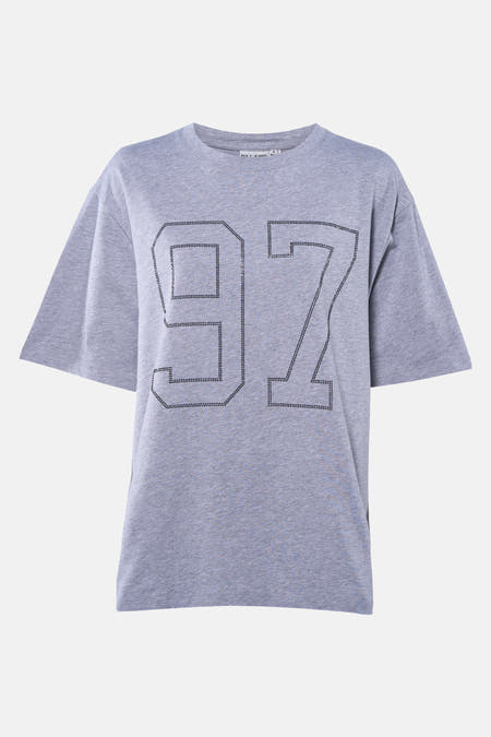T-shirt gris à manches courtes de PULZ, avec le numéro "97" en strass.
