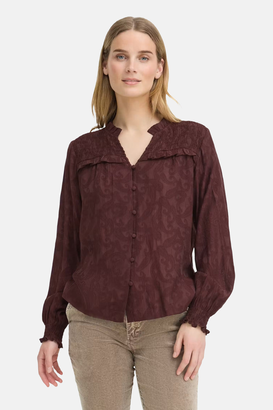 Blouse à manches longues - brun