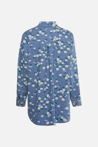 Blauw overhemd met lange mouwen van Terra di Siena, met een bloemmotief.
