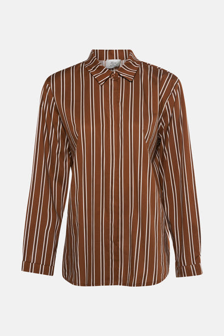 Chemise brune à longues manches de Terra di Siena, avec un motif rayé.