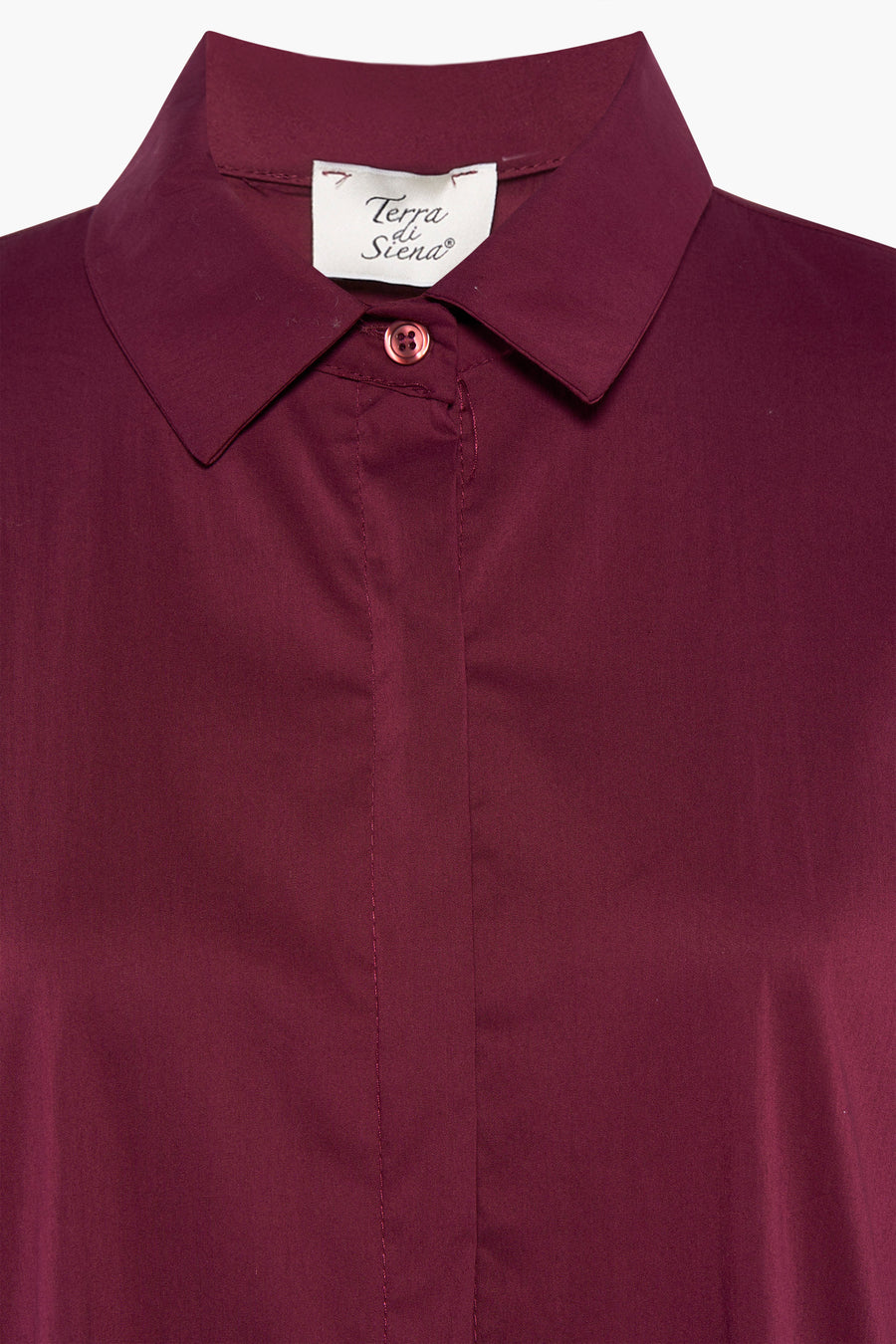 T-shirt rouge à manches longues de Terra di Siena, avec une fermeture à boutons et un col classique.