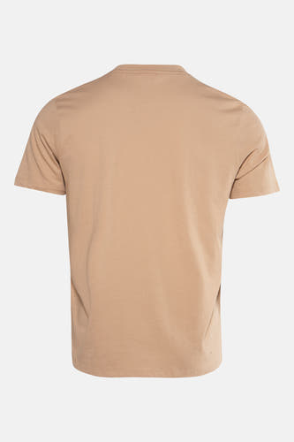 T-shirt beige à manches courtes de HUGO, représenté sur un fond uniforme.