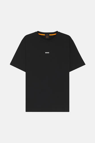T-shirt noir à manches courtes de BOSS, avec un col rond et un logo subtil sur la poitrine.