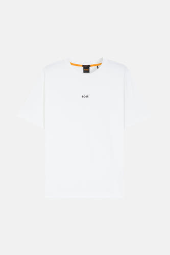 Wit T-shirt met korte mouwen van BOSS met merklogo op de borst.