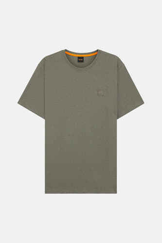T-shirt gris à manches courtes de HUGO BOSS ORANGE, avec un carré logo discret sur la poitrine.