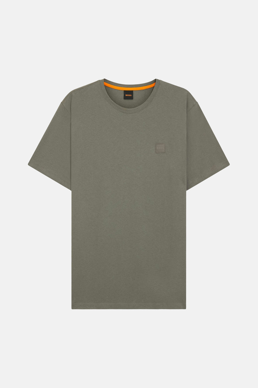 T-shirt gris à manches courtes de HUGO BOSS ORANGE, avec un carré logo discret sur la poitrine.