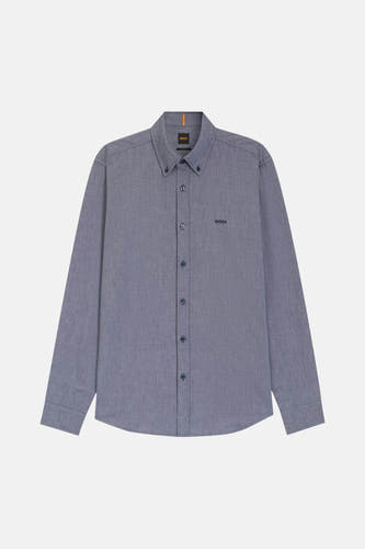 Chemise bleue à manches longues de HUGO BOSS ORANGE, avec col boutonné et logo BOSS brodé.