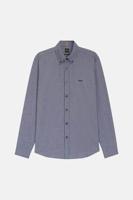 Chemise bleue à manches longues de HUGO BOSS ORANGE, avec col boutonné et logo BOSS brodé.