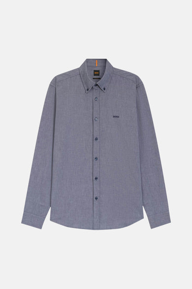 Chemise bleue à manches longues de HUGO BOSS ORANGE, avec col boutonné et logo BOSS brodé.