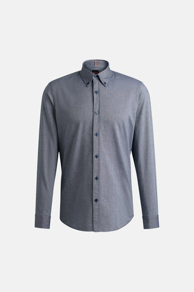 Blauw hemd met lange mouwen van HUGO BOSS ORANGE, met button-down kraag en geborduurd BOSS-logo.