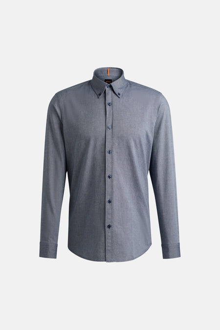 Blauw hemd met lange mouwen van HUGO BOSS ORANGE, met button-down kraag en geborduurd BOSS-logo.