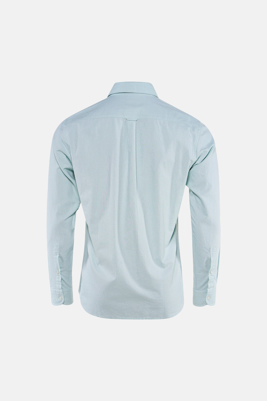 Chemise bleue HUGO BOSS ORANGE, finement texturée, vue arrière avec manches longues et plis au dos.