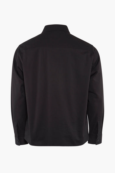 Chemise noire à manches longues de HUGO BLUE, vue de l'arrière, avec des manches longues et une texture lisse.