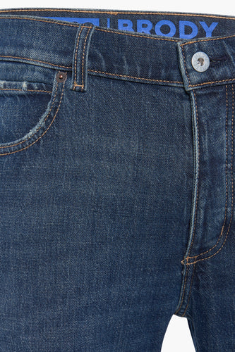 Blauwe denim broek met zak.