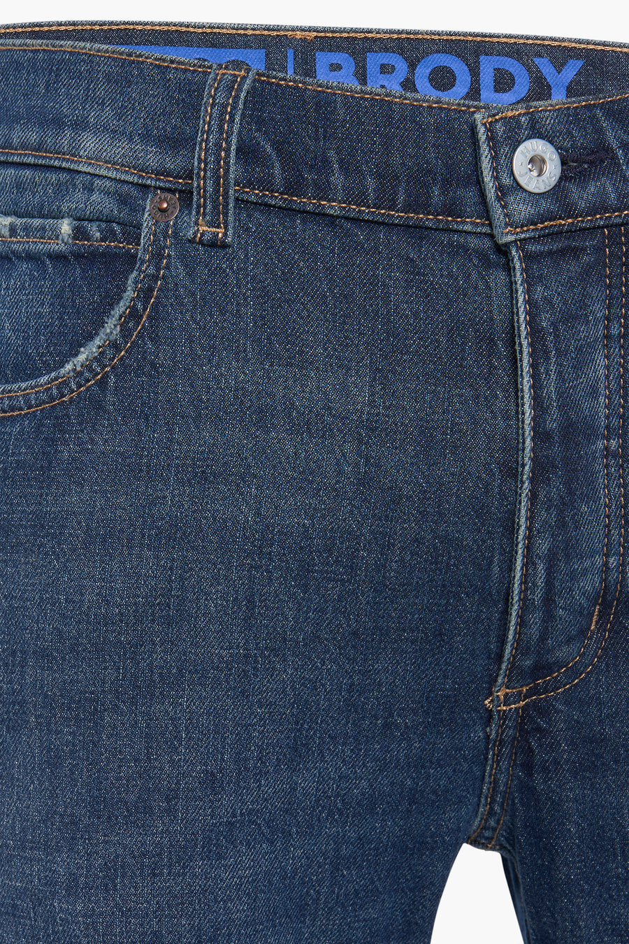 Blauwe denim broek met zak.