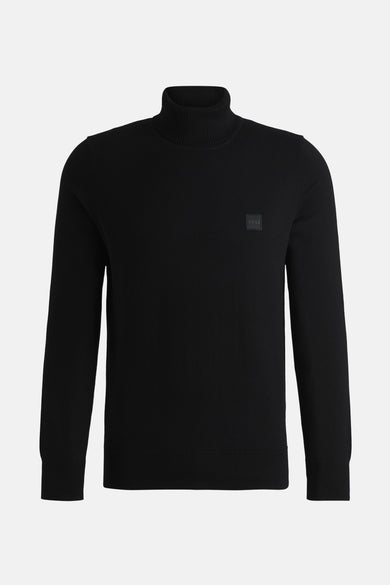 Pull-over noir avec col montant de HUGO BOSS ORANGE, en tissu finement tricoté et un logo discret.