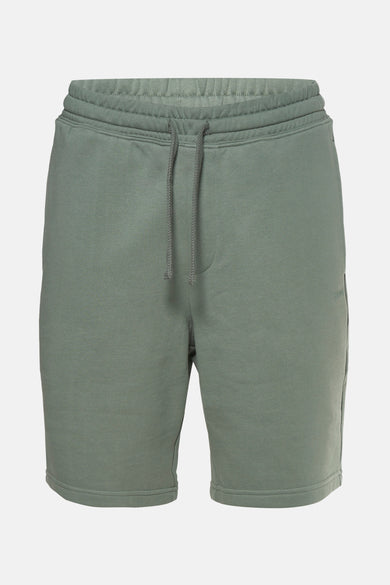 Olijfgroene, katoenen short met trekkoord.