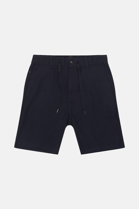 Short bleu de HUGO BOSS ORANGE, avec cordon de serrage et fermeture à boutons, sur fond blanc.