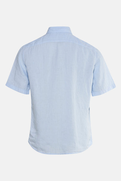 Chemise à manches courtes bleu clair de HUGO BOSS ORANGE, vue arrière, tissu léger, motif rayé, coupe décontractée