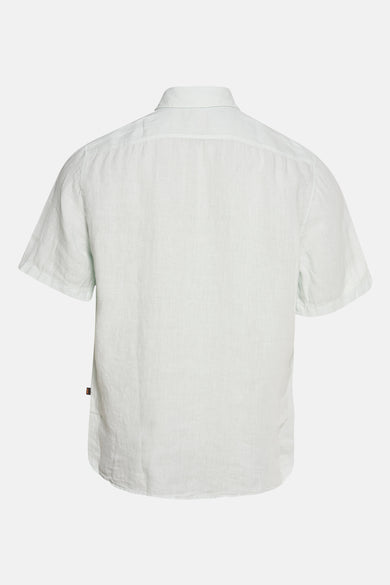 Chemise blanche à manches courtes de HUGO BOSS ORANGE, dos avec légère texture et étiquette de poche, design minimaliste