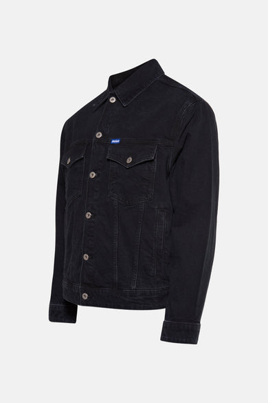 Veste en jeans bleu marine de HUGO BLUE avec des boutons argentés et des poches brodées.