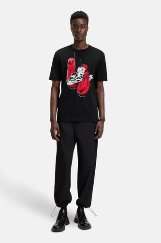 T-shirt noir à manches courtes de HUGO avec impression de gants de boxe.