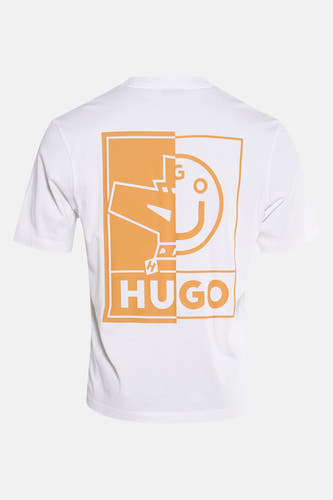 T-shirt blanc à manches courtes de HUGO BLUE, avec une impression graphique sur le dos.