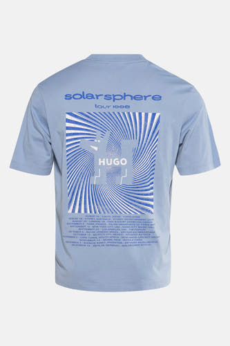T-shirt bleu à manches courtes de HUGO BLUE, avec imprimé de données de tournée sur le dos.