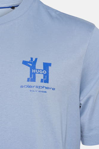 T-shirt bleu à manches courtes de HUGO avec logo et imprimé graphique sur la partie avant.