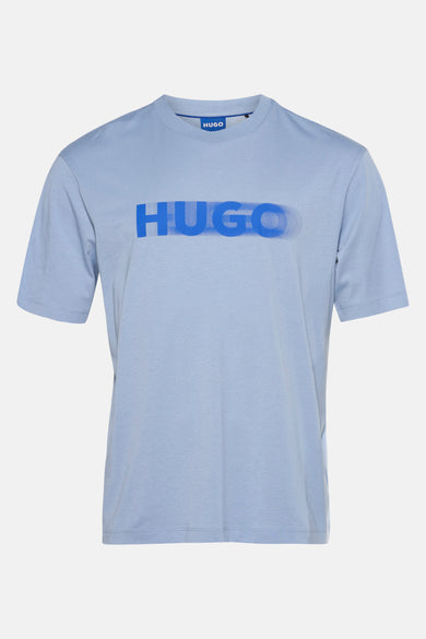 T-shirt bleu à manches courtes de HUGO, avec imprimé logo sur la poitrine.