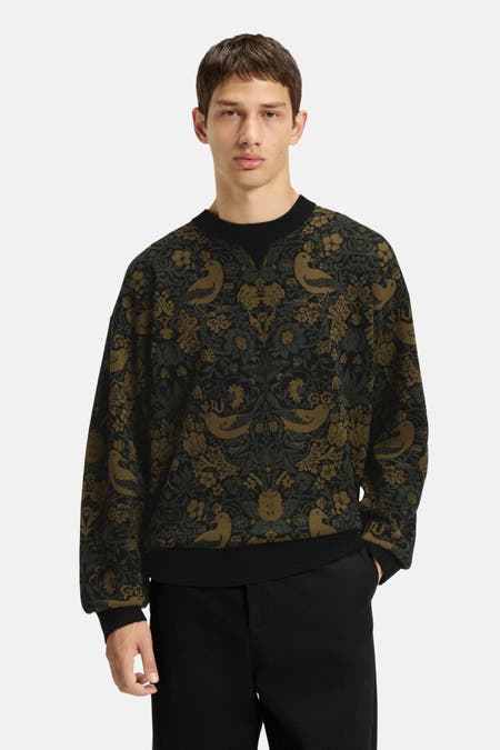 T-shirt vert avec col rond de HUGO, doté d'un motif décoratif avec des oiseaux et des fleurs.