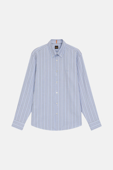 Chemise bleue à rayures de BOSS, avec manches longues, fermeture à boutons et col it.