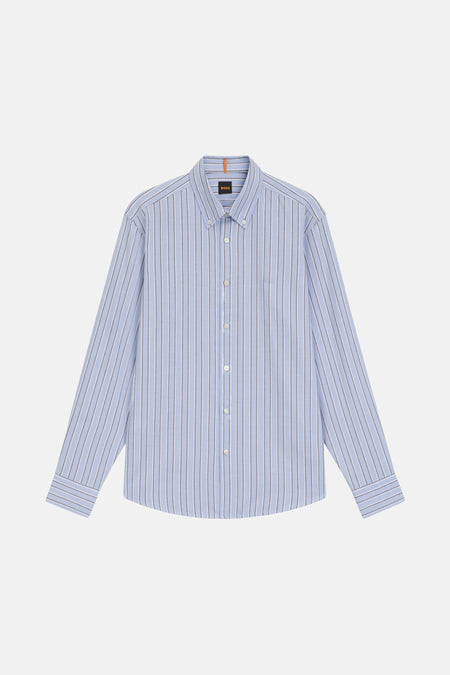 Chemise bleue à rayures de BOSS, avec manches longues, fermeture à boutons et col it.