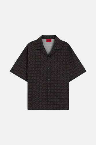 T-shirt brun à manches courtes de HUGO, avec motif logo sur toute la surface.