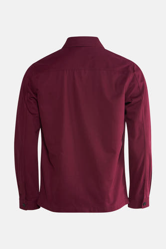 T-shirt Bordeaux à manches longues de HUGO, vu par derrière avec un col classique.