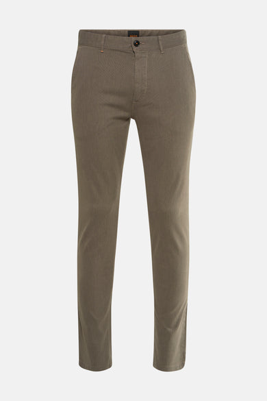 Chino gris de HUGO BOSS ORANGE, texture tissée lisse, style décontracté.