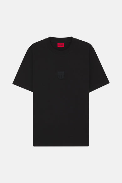 T-shirt noir à manches courtes de HUGO, avec un logo subtil sur la poitrine.