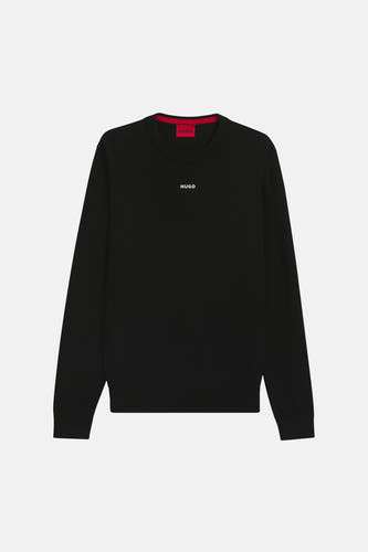 Pull noir à col rond de HUGO, avec le logo de la marque discrètement sur la poitrine.