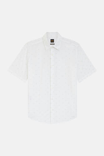 Chemise blanche à manches courtes de HUGO BOSS ORANGE, ornée de subtils imprimés verts.