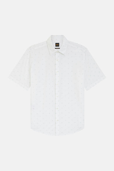 Chemise blanche à manches courtes de HUGO BOSS ORANGE, ornée de subtils imprimés verts.
