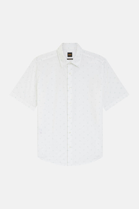Chemise blanche à manches courtes de HUGO BOSS ORANGE, ornée de subtils imprimés verts.