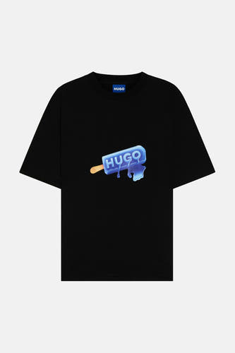 T-shirt noir de HUGO BLUE, avec un imprimé graphique d'un cornet de glace qui fond avec le logo HUGO.