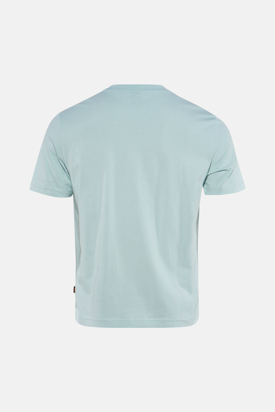 T-shirt turquoise à manches courtes de HUGO BOSS ORANGE, uni et vu de dos, avec petite étiquette à l'ourlet.