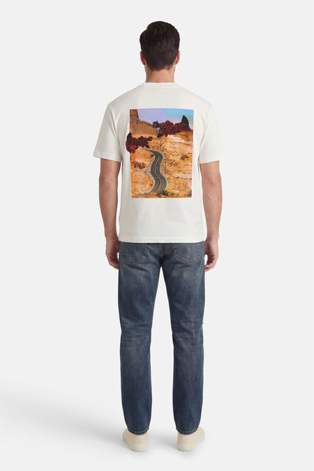 T-shirt blanc à manches courtes de HUGO, avec imprimé paysage désertique et roses au dos.