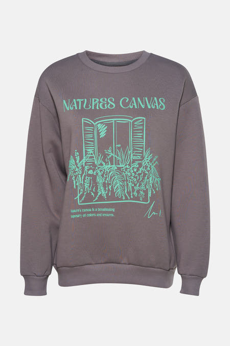 Gilet gris de 24 couleurs avec des illustrations bleu clair d'une fenêtre et de plantes.