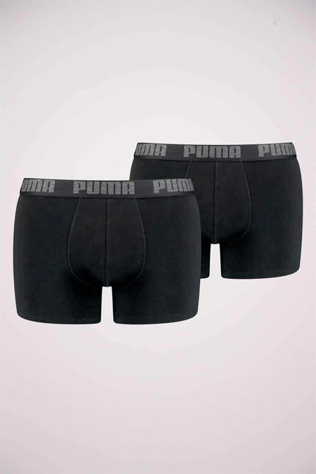 Boxers noirs PUMA en lot de deux, avec une ceinture grise ornée du logo PUMA répété.