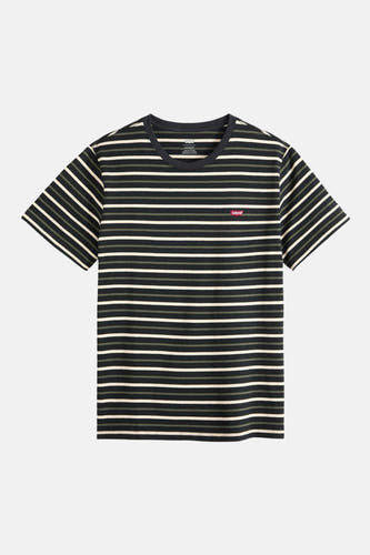 T-shirt à manches courtes rayé noir de Levi's®, avec un petit logo rouge sur la poitrine.