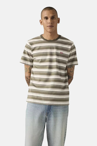 T-shirt à manches courtes multicolore de Levi's®, avec un motif rayé et des manches courtes, porté avec un jean.